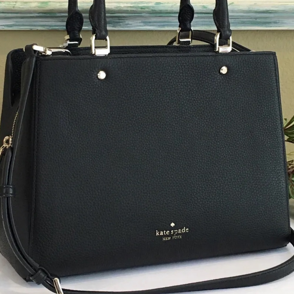 KATE SPADE LEILA MEDIUM TRIPLE COMPARTMENT SATCHEL SHOULDER BAG BLACK LEATHER - Picture 5 of 14
